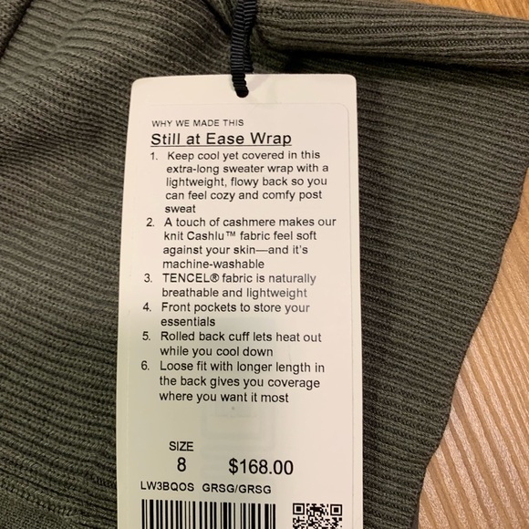 Lulu lemon still at ease cardigan wrap Cashlu  8 NWT - Picture 6 of 7